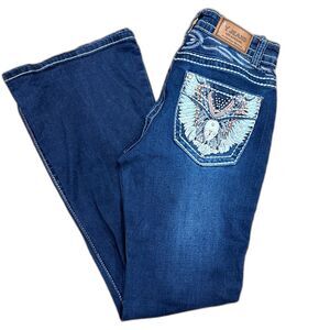 Y Jeans Dark Wash Embellished Flare/Bootcut Jeans Size 3/4